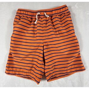 Hanna Andersson Swim Trunks Boy's Sz 12 Orange Navy Stripes Mesh Lining